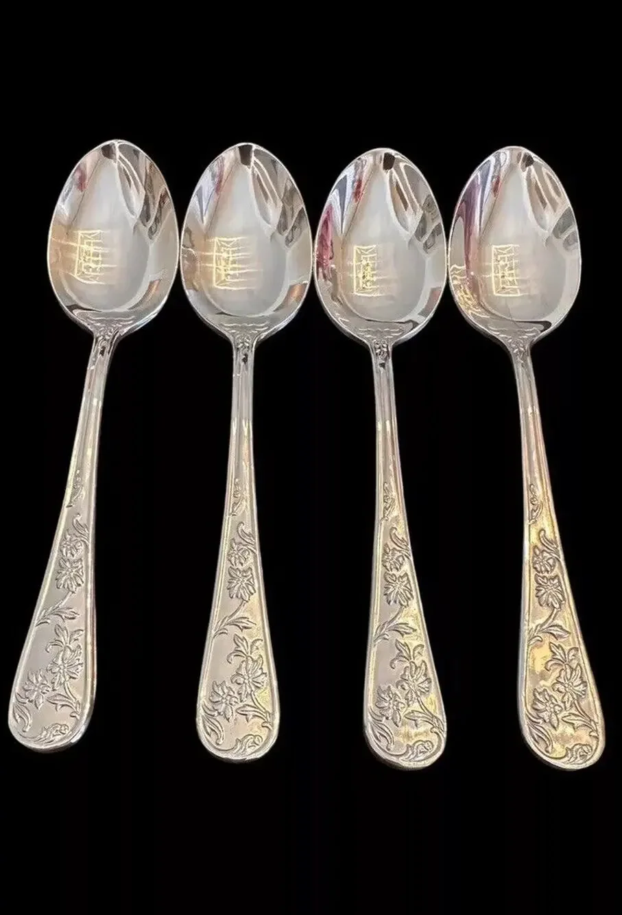 REED & BARTON Stainless QUEEN'S GARDEN Set Of 4 TEASPOONS 6 1/4